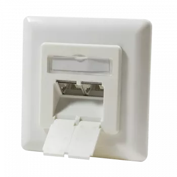 DSIT DC-Wall-In-STP6A-I Flush-Mount Cat.6a Shielded 2-Port RJ45 Outlet, Ivory