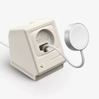 Spigen Classic LS Apple Watch Stand Stone - Retro Macintosh Silicone Charging Dock with Nightstand Mode