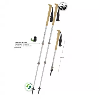 Komperdell Explorer Zero Cork Telescopic Trekking Poles, 3-Section Aluminium 7075-T6, Powerlock 3.0, Cork Grip, Vario Baskets