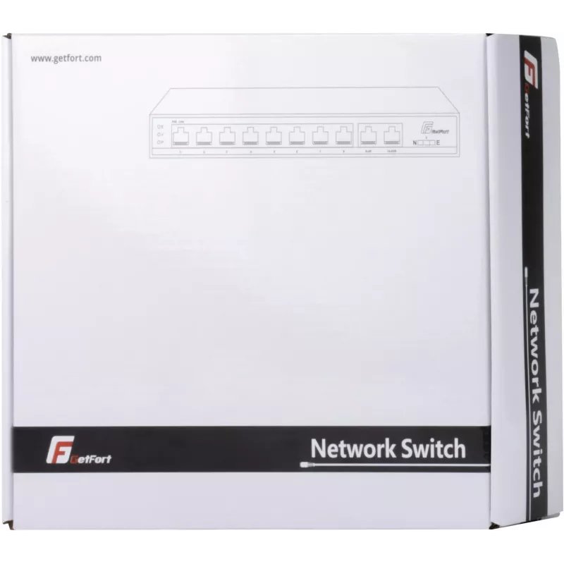 GETFORT GF-110D-8P-120 10-Port PoE+ Switch with 8 PoE Ports and 2 Uplink Ports, 120W Budget, Unmanaged, Desktop/Wall Mount