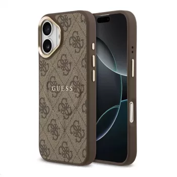 Guess Apple iPhone 17 PU Leather 4G Gold Frame MagSafe Case Brown
