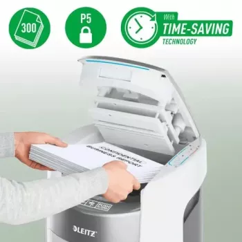 Leitz IQ Optimax AutoFeed 300 Shredder, P-5, 300 Sheets, 25 L Bin