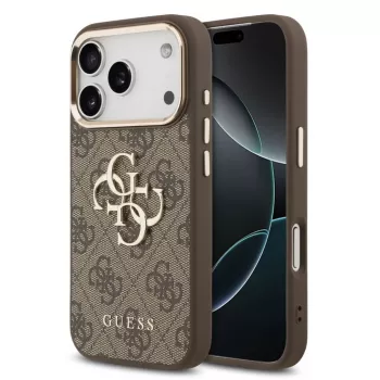 Guess Apple iPhone 17 Pro Max PU Leather Case with Metal Logo and Gold Frame, MagSafe Compatible, Brown