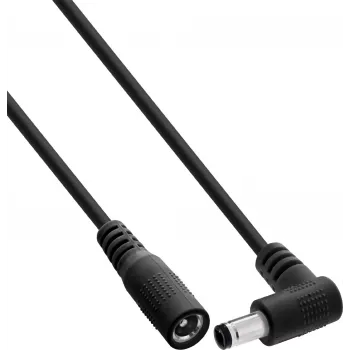 InLine® DC Power Extension Cable, Right-Angle 5.5x2.1mm Plug to Straight Jack, 2m, Black