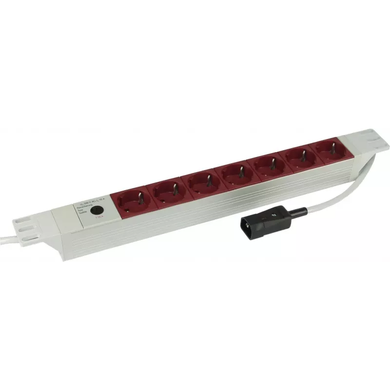 Kopp 19 inch 7-Way Aluminium PDU Power Strip with IEC C14 Input, 1U Rackmount, 16 A, Schuko Outlets