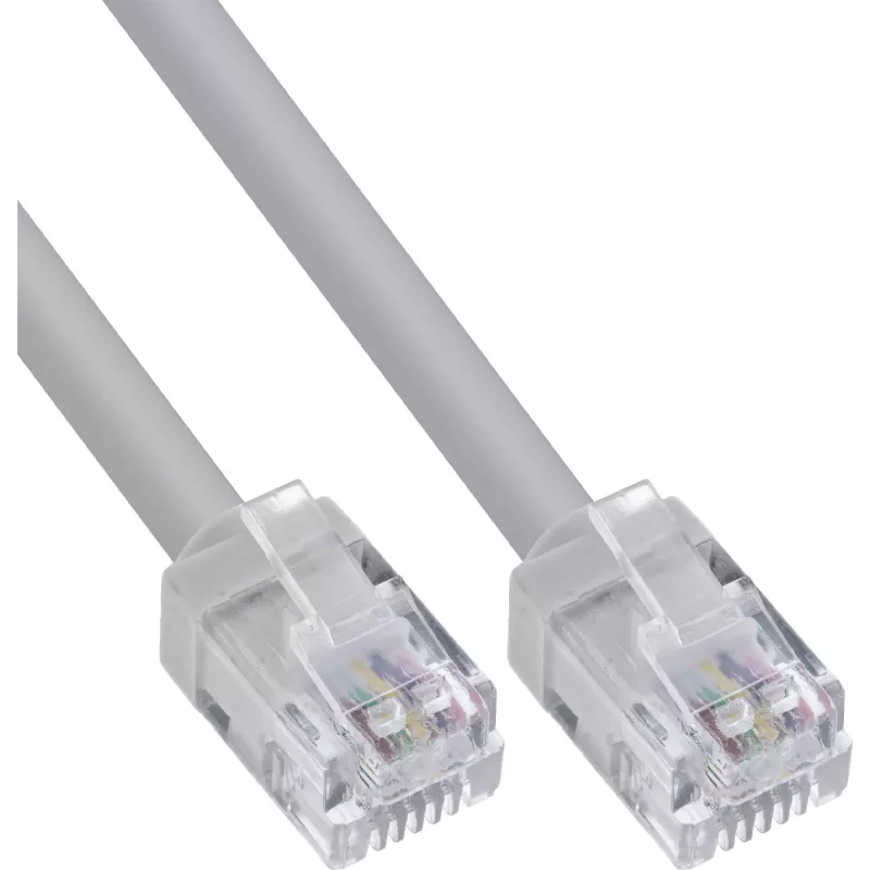 InLine Modular Round Cable RJ12, Male to Male, 6P6C, 2m, Grey