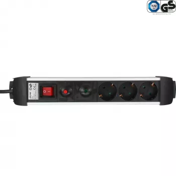 InLine® Aluminium Power Strip, 3-Way, Safety Socket, Illuminated Switch, 1.5m