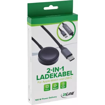 InLine® 2-in-1 Charging Cable for Apple Watch + USB-C, 100 W, USB 2.0, 1.2 m