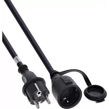 InLine® Earthing Contact Extension Cable, Outdoor IP44, Touch Protection, 2m, Black