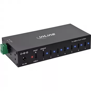 DELOCK InLine® USB 3.2 Gen.1 Industrial Hub, USB-C, 7-Port, with Power Supply