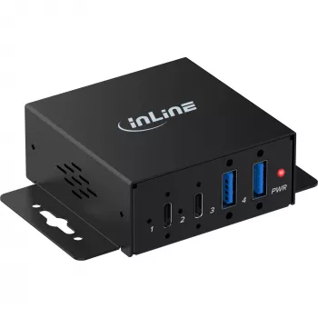 InLine® USB 3.2 Gen 2 Industrial Hub, 4-Port, 2x USB-A, 2x USB-C, Metal, DIN Rail/Wall Mount, 10Gbps