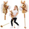 LEAN TOYS Hobby Horse Stick Horse Head with Galloping and Neighing Sounds, Beige, 100 cm