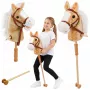 LEAN TOYS Hobby Horse Stick Horse Head with Galloping and Neighing Sounds, Beige, 100 cm