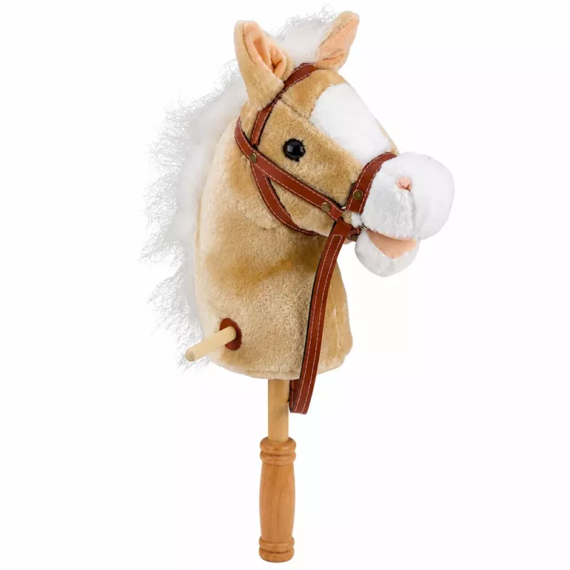 LEAN TOYS Hobby Horse Stick Horse Head with Galloping and Neighing Sounds, Beige, 100 cm
