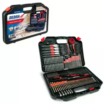 DEDRA 18A11S246 246-Piece Drill and Screwdriver Bit Set with HSS, Wood, Masonry Bits and CrV Driver Bits in Blow-Molded Case