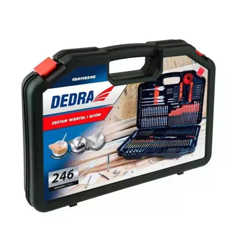 DEDRA 18A11S246 246-Piece Drill and Screwdriver Bit Set with HSS, Wood, Masonry Bits and CrV Driver Bits in Blow-Molded Case
