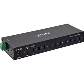 DELOCK InLine® USB 3.2 Gen.1 Industrial Hub, USB-C, 10-Port, with Power Supply