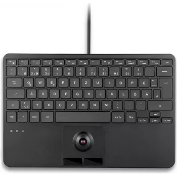 PERIX PERIBOARD-427 H DE Wired USB Mini Keyboard with Integrated Trackball and Backlight, Black