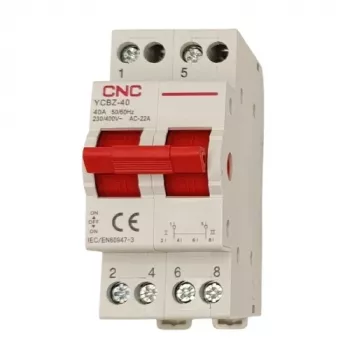 CNC EL240364 Modular Changeover Switch YCBZ-40, 2-Pole, 40 A, 1-0-2, DIN Rail Mount