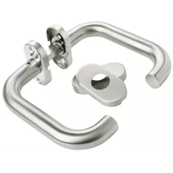 PSG Milano Stainless Steel Lever Door Handle Set with Oval Keyhole Backplate, Satin Brushed Finish, Reversible for Interior Doors, 63.401