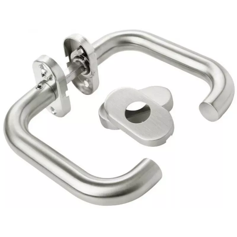 PSG Milano Stainless Steel Lever Door Handle Set with Oval Keyhole Backplate, Satin Brushed Finish, Reversible for Interior Doors, 63.401