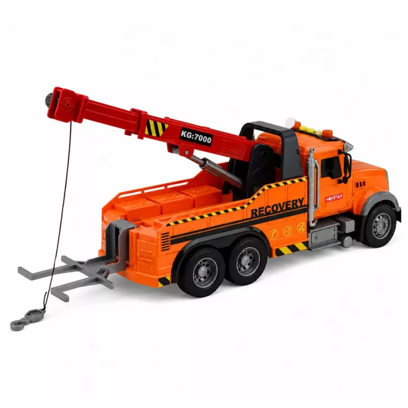 LEAN TOYS Truck with Crane Roadside Assistance Hook Lights Sounds Orange 1:18