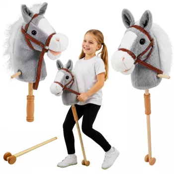LEAN TOYS Hobby Horse Horse on a Stick Horse Head Galloping Neighing Sounds Gray 100 cm
