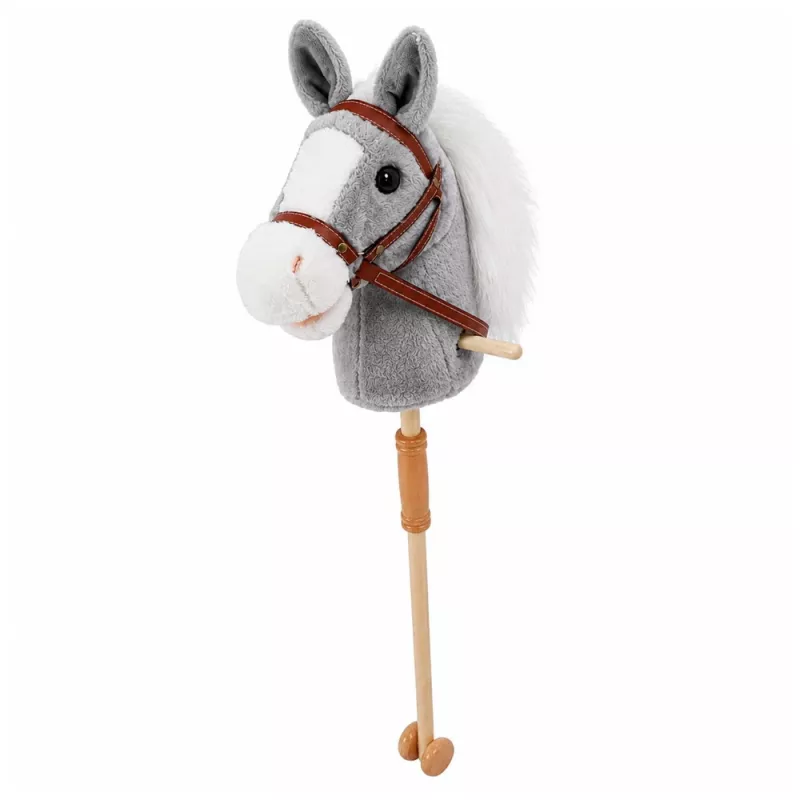 LEAN TOYS Hobby Horse Horse on a Stick Horse Head Galloping Neighing Sounds Gray 100 cm