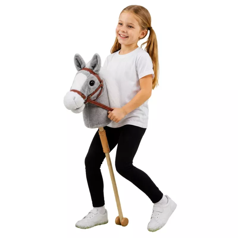 LEAN TOYS Hobby Horse Horse on a Stick Horse Head Galloping Neighing Sounds Gray 100 cm
