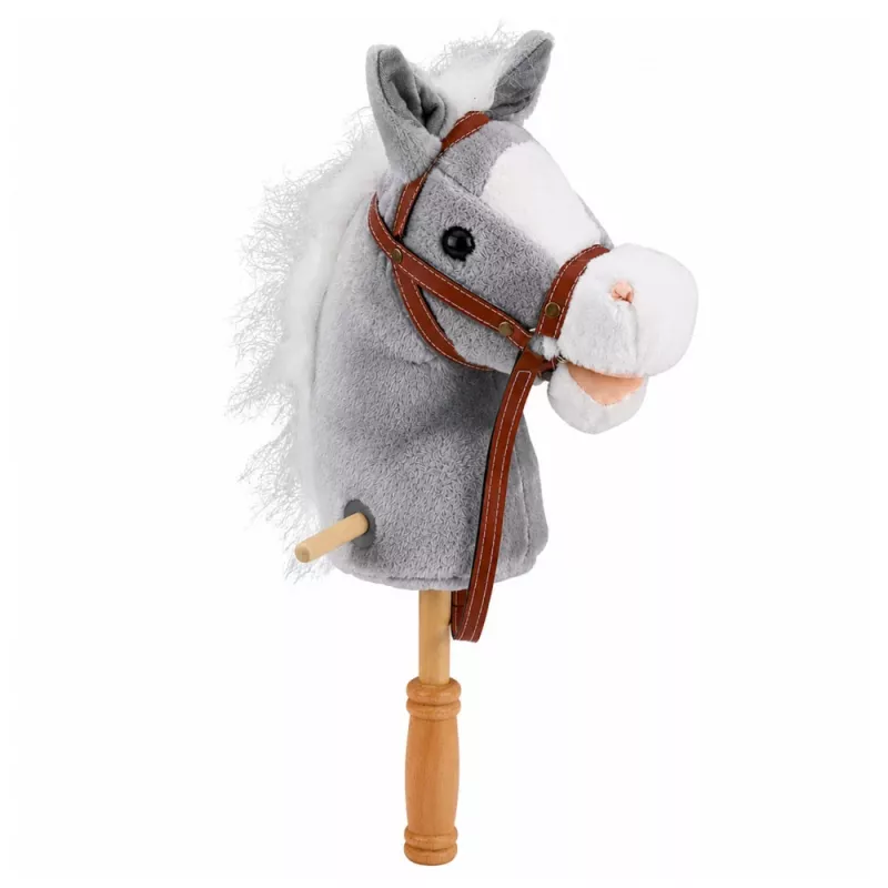 LEAN TOYS Hobby Horse Horse on a Stick Horse Head Galloping Neighing Sounds Gray 100 cm