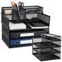 LEAN Metal Multi-Level Organizer Shelves for Documents and Accessories, 3-Tier Mesh Desk Organizer, Black