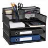 LEAN Metal Multi-Level Organizer Shelves for Documents and Accessories, 3-Tier Mesh Desk Organizer, Black