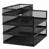 LEAN Metal Multi-Level Organizer Shelves for Documents and Accessories, 3-Tier Mesh Desk Organizer, Black