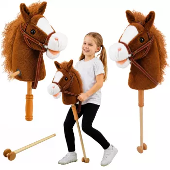 LEAN TOYS Hobby Horse Stick Horse Head with Galloping and Neighing Sounds, Brown, 100 cm