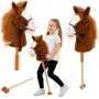 LEAN TOYS Hobby Horse Stick Horse Head with Galloping and Neighing Sounds, Brown, 100 cm