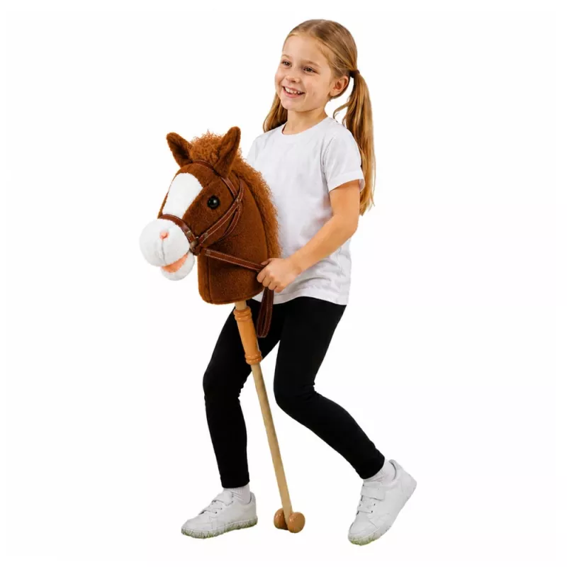 LEAN TOYS Hobby Horse Stick Horse Head with Galloping and Neighing Sounds, Brown, 100 cm