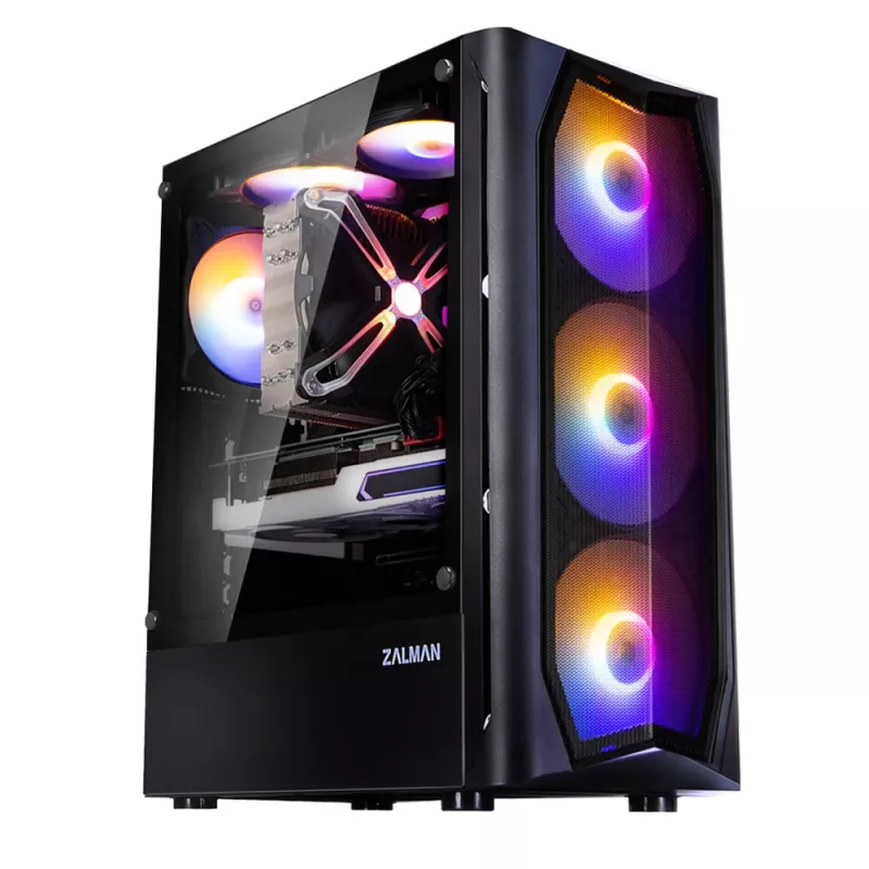 Zalman N4 Rev.1 Mid-Tower ATX Case with 6 ARGB Fans, Tempered Glass, Black