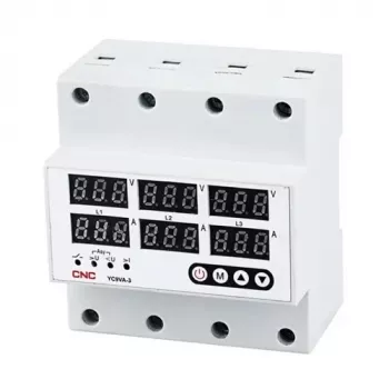 CNC EL240333 Voltage and Current Control Relay, 63A, 3-Phase, DIN Rail Mount, Adjustable Protection