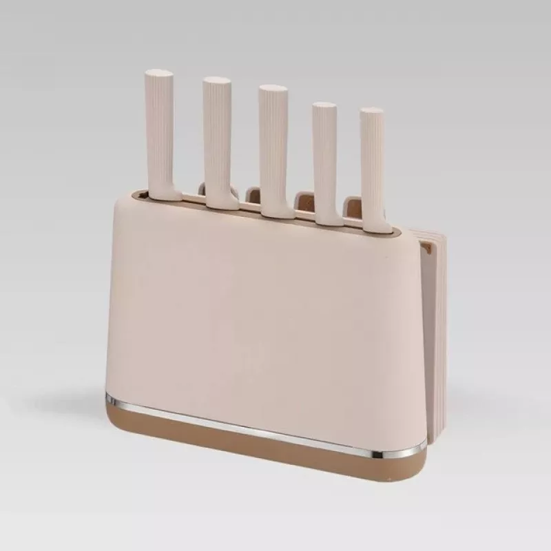 MEO MR-1412-BEIGE MAESTRO Knife Set with Cutting Boards and Stand, 5 Knives, 2 Boards, Beige