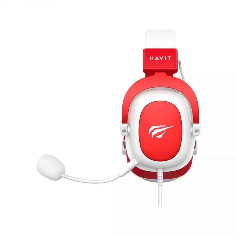 HAV H2002d Wired Gaming Headset with 50mm Drivers, RGB LED, Noise-Isolating Microphone, White/Red