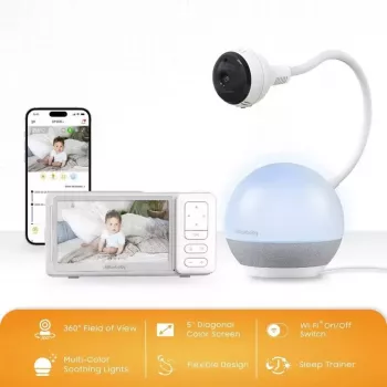 Chillax DM 610 Video Baby Monitor with Giraffe Mood Sleep Trainer - 2.8 inch Color LCD, 2.4 GHz FHSS, 300m Range, Night Vision, Two-Way Talk, Temperature Sensor, Lullabies, Night Light, Wall Mountable, White