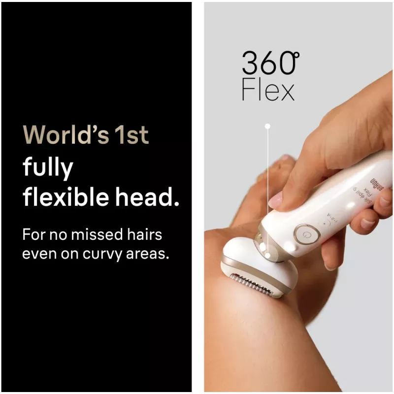Braun Silk-épil 9 Flex SES9-011 3D Epilator, Wet & Dry, White/Gold