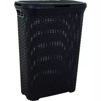 CURVER Style 40L Laundry Box with Hinged Lid, Rattan Effect, Black