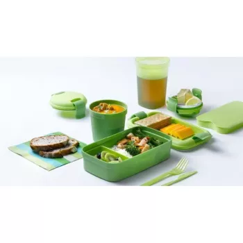 CURVER Lunch&Go Rectangular Food Bowl with Cutlery 1.4L Green