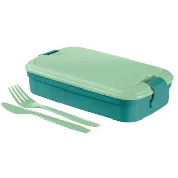 CURVER Lunch&Go Rectangular Food Bowl with Integrated Cutlery, 1.4L, Blue