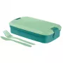 CURVER Lunch&Go Rectangular Food Bowl with Integrated Cutlery, 1.4L, Blue