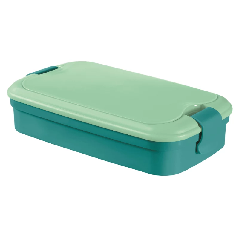 CURVER Lunch&Go Rectangular Food Bowl with Integrated Cutlery, 1.4L, Blue