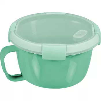 CURVER Smart To Go Mix Noodles Food Bowl Round 0.9L Transparent with Green Accents, BPA-Free, Leak-Proof, Microwave & Dishwasher Safe
