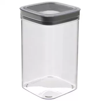 CURVER Dry Cube Square Food Storage Container 1.8L Transparent with Grey Lid, Airtight and Leak-proof