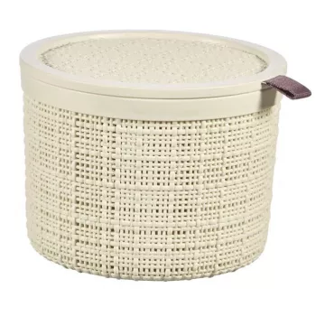 CURVER Jute Round Storage Basket with Lid, 2L, Cream, 17x13 cm